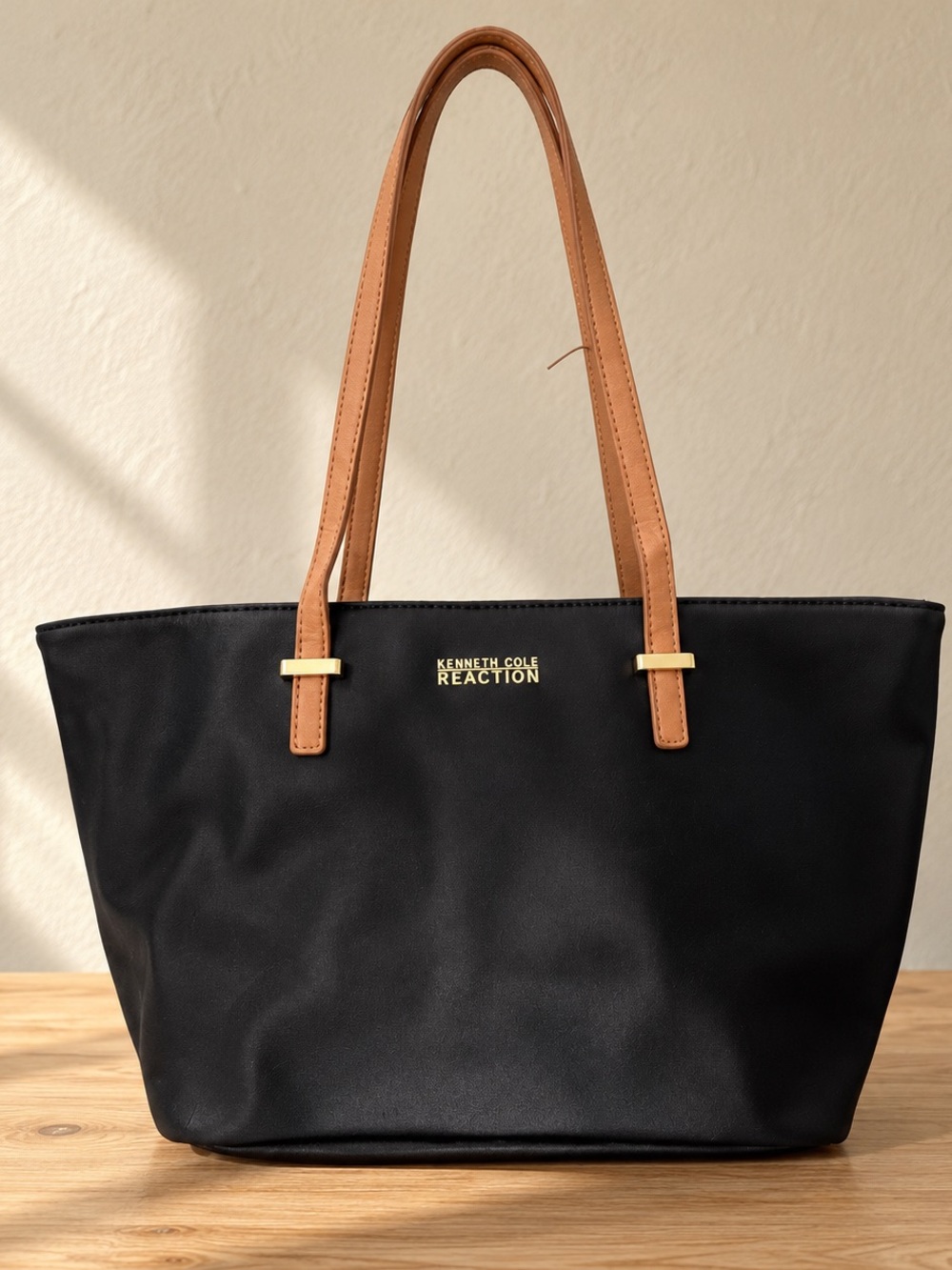 Kenneth Cole Reaction Black Tote with Brown Shoulder Straps